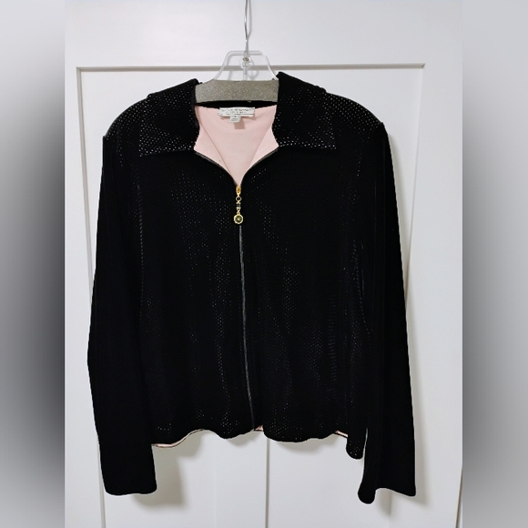 St John Sport Marie  Black Zip Up Velour Designer Jacket - Picture 1 of 5